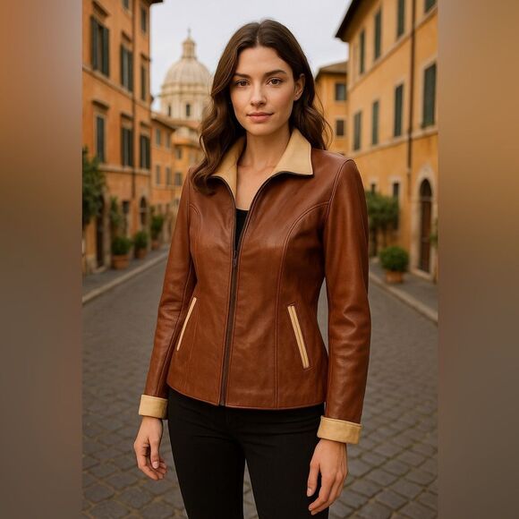 Vera Pelle Made in Italy Genuine 2 tone lambskin distressed jacket| Size 44 (M) - Picture 1 of 16